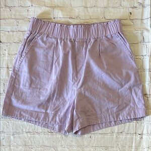 MELISSA NEPTON High Waist Pull-on Linen Shorts in Lilac Size Medium Quiet Luxury